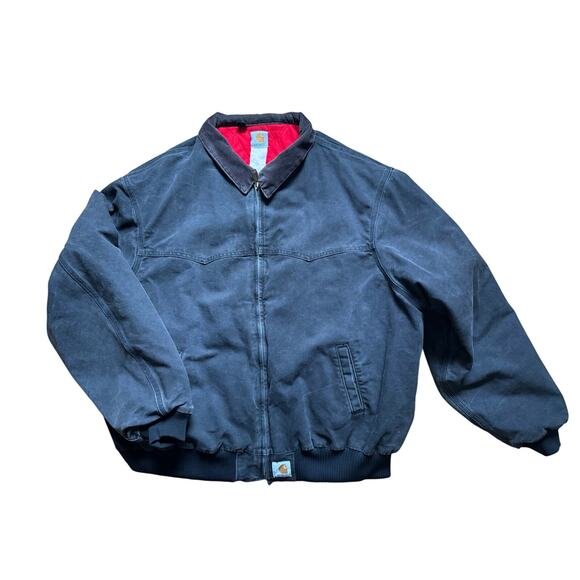 Vintage Carhartt Santa Fe Coat Men's 3X 4X 5X Black Canvas JacketRed Lining